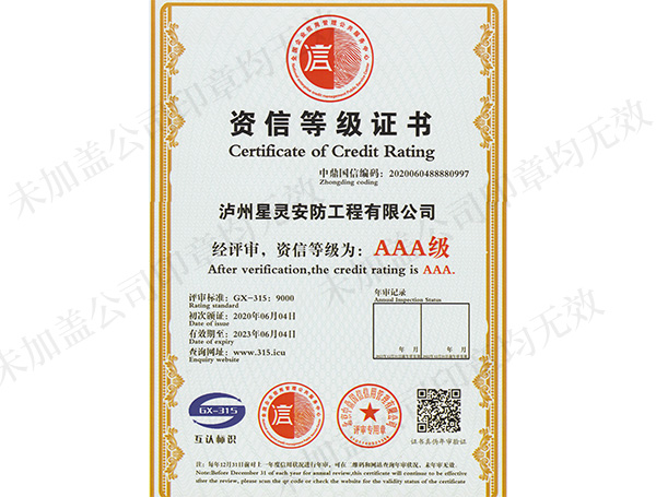資信等級證書